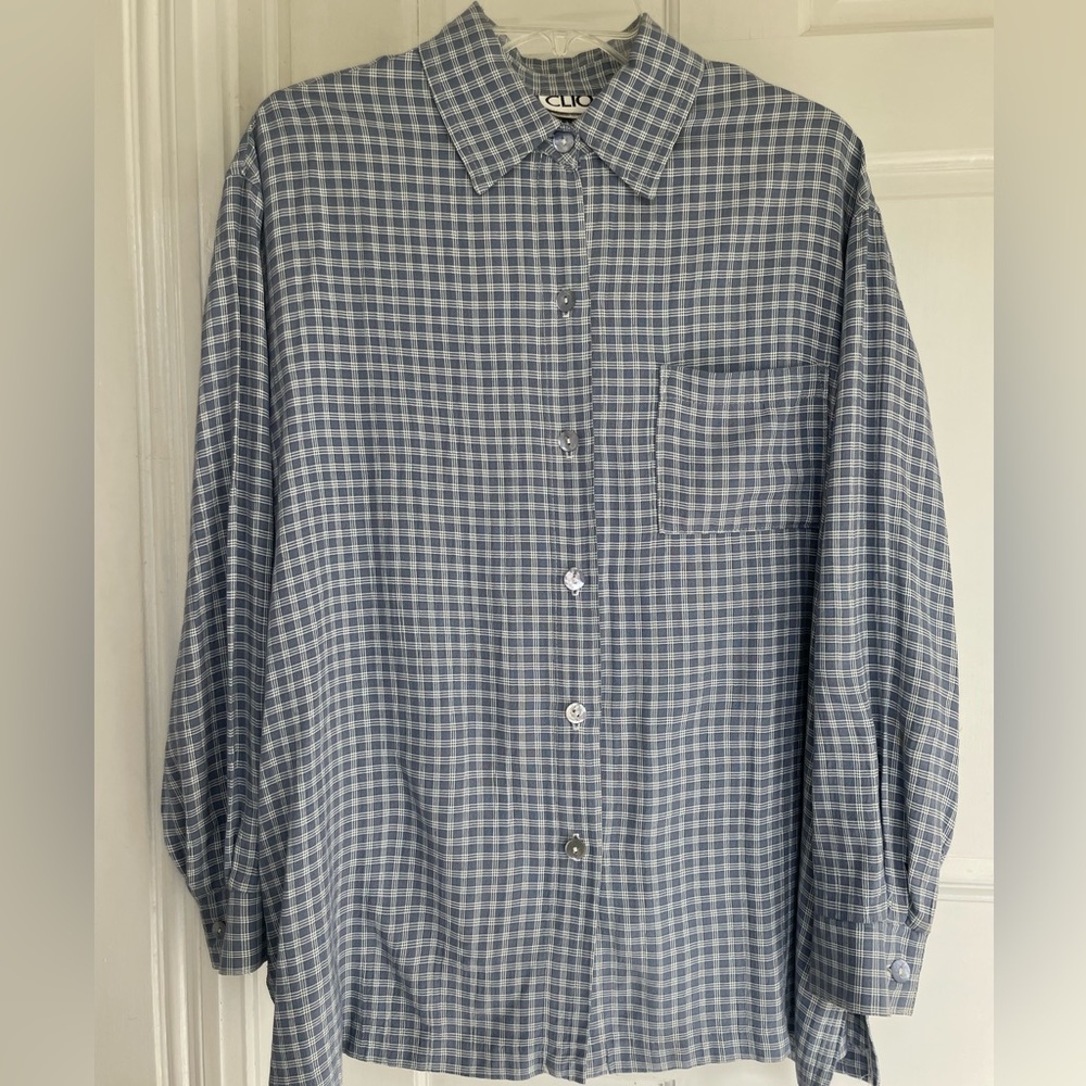 Light blue check shirt by Cleo oversized medium